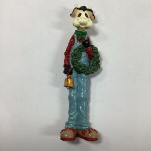 Christmas Farmer Cow Pencil Figure Wreath Bibs Bell 6"
